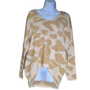 Pink Lily Tan Brown Animal Print V-Neck Sweater Size Medium